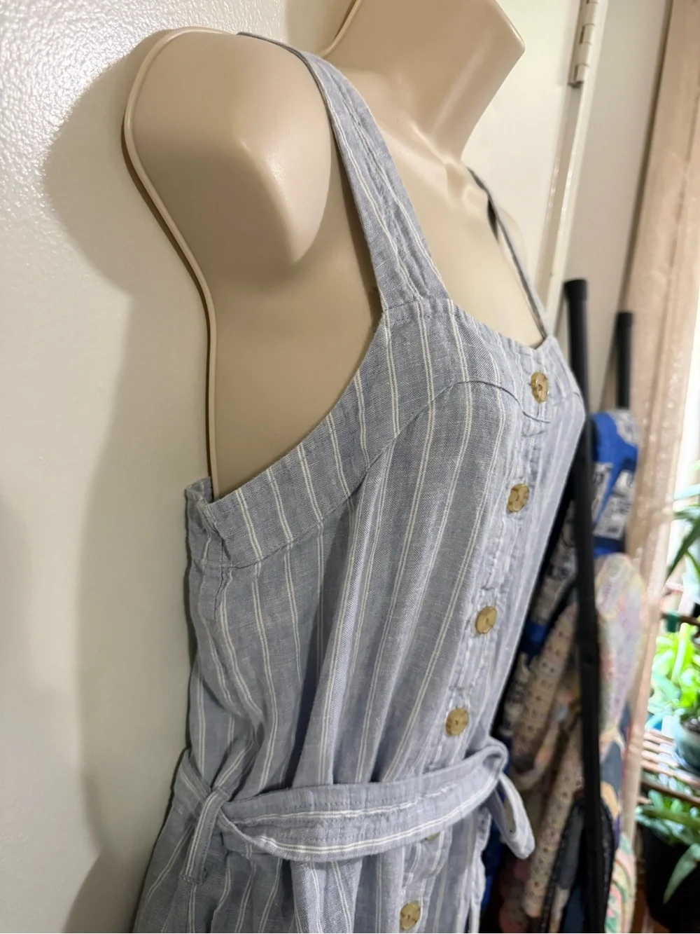 Everlane The Linen Jumpsuit Light Blue White Stripe European Linen Size 6